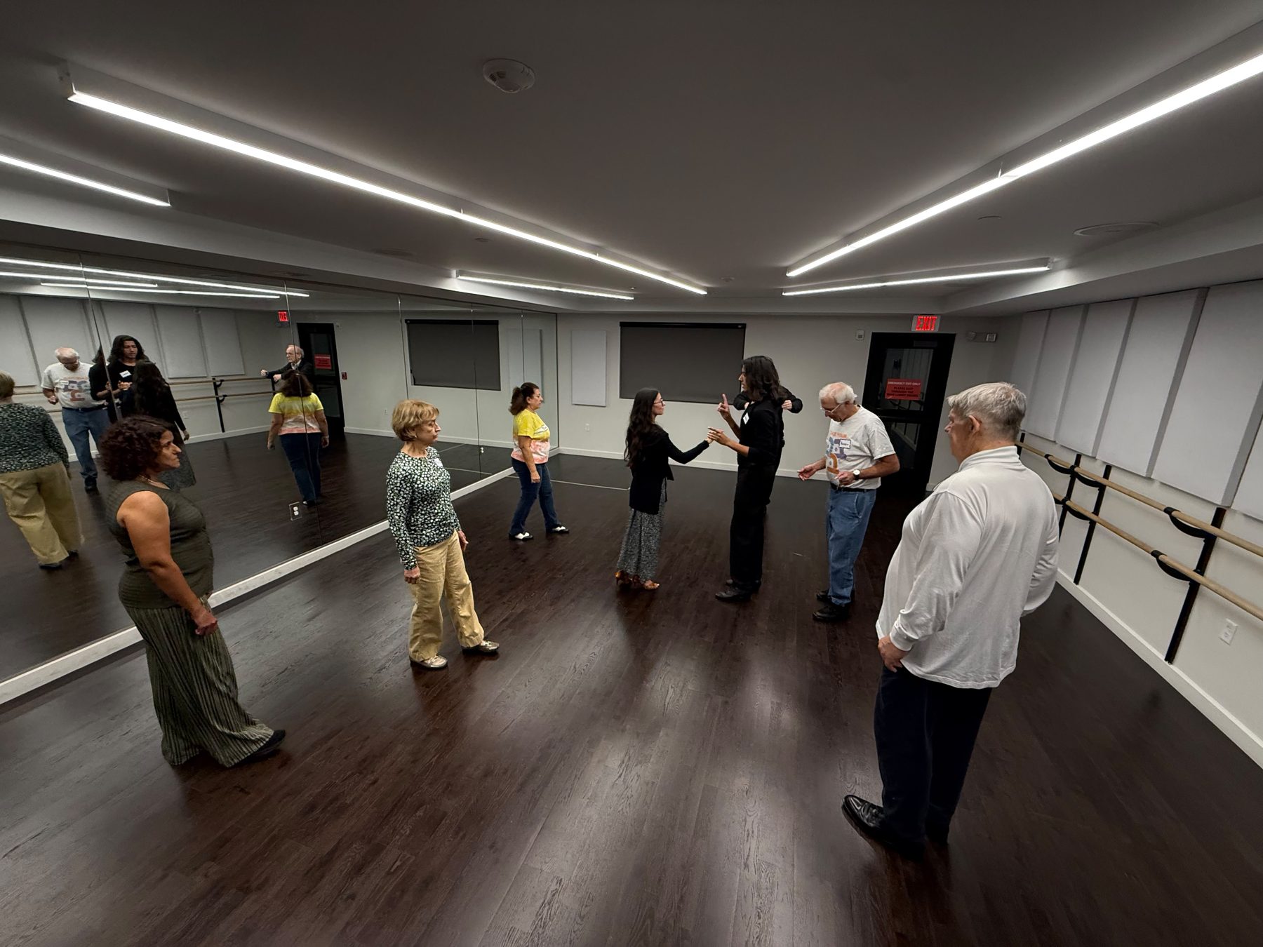 An 877EZDANCE group class in a studio room at the Pozez JCC in Fairfax, Virginia