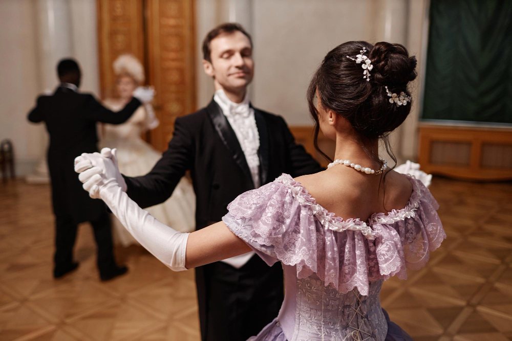Couples dancing in a ballroom